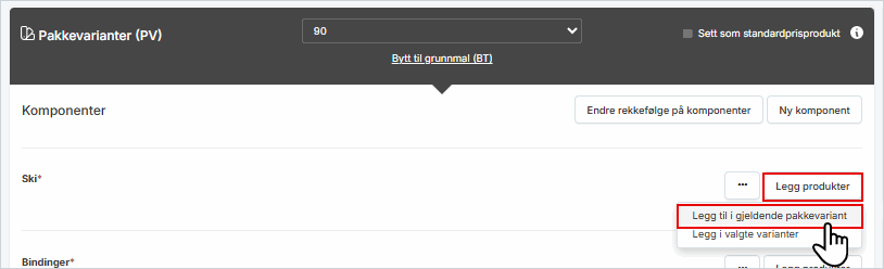 Legge til pakkevarianter